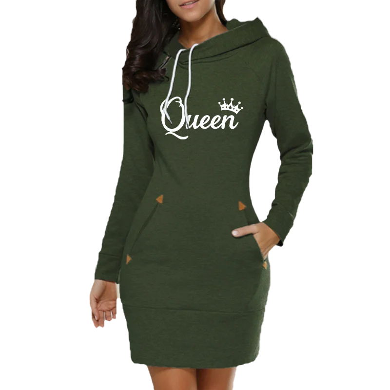 Women Hoodie Dress 2023 Spring Autumn Queen Printsd Long Sleeve Hoodie Casual Hooded Jumper Pockets Sweater Tops Women Clothing