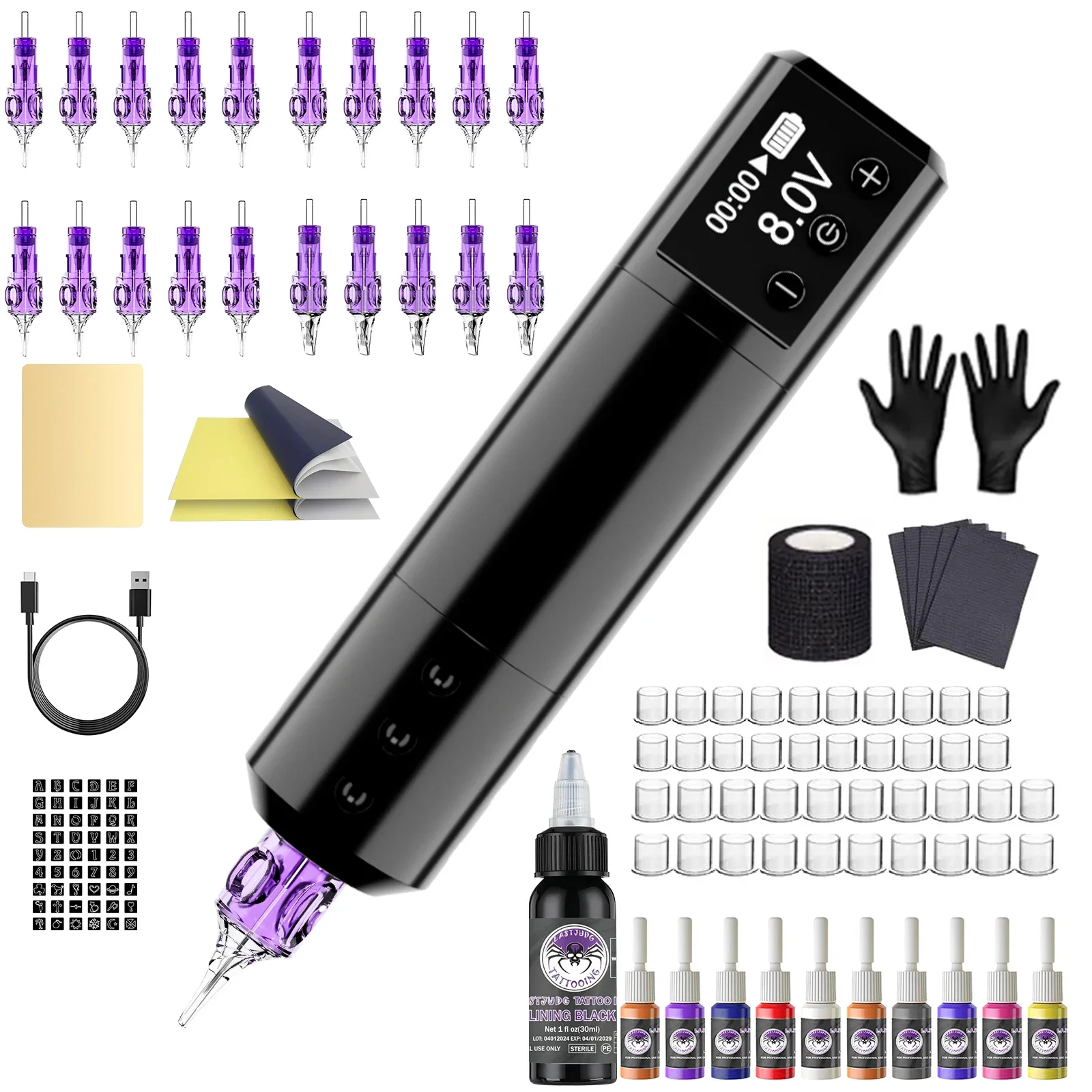 

Tattoo Kit High Quality Tattoo Pen Kit For Permanent Makeup Tattoo Machine Kit Black Wireless Tattoo Power Supply Tattoo Gun Kit