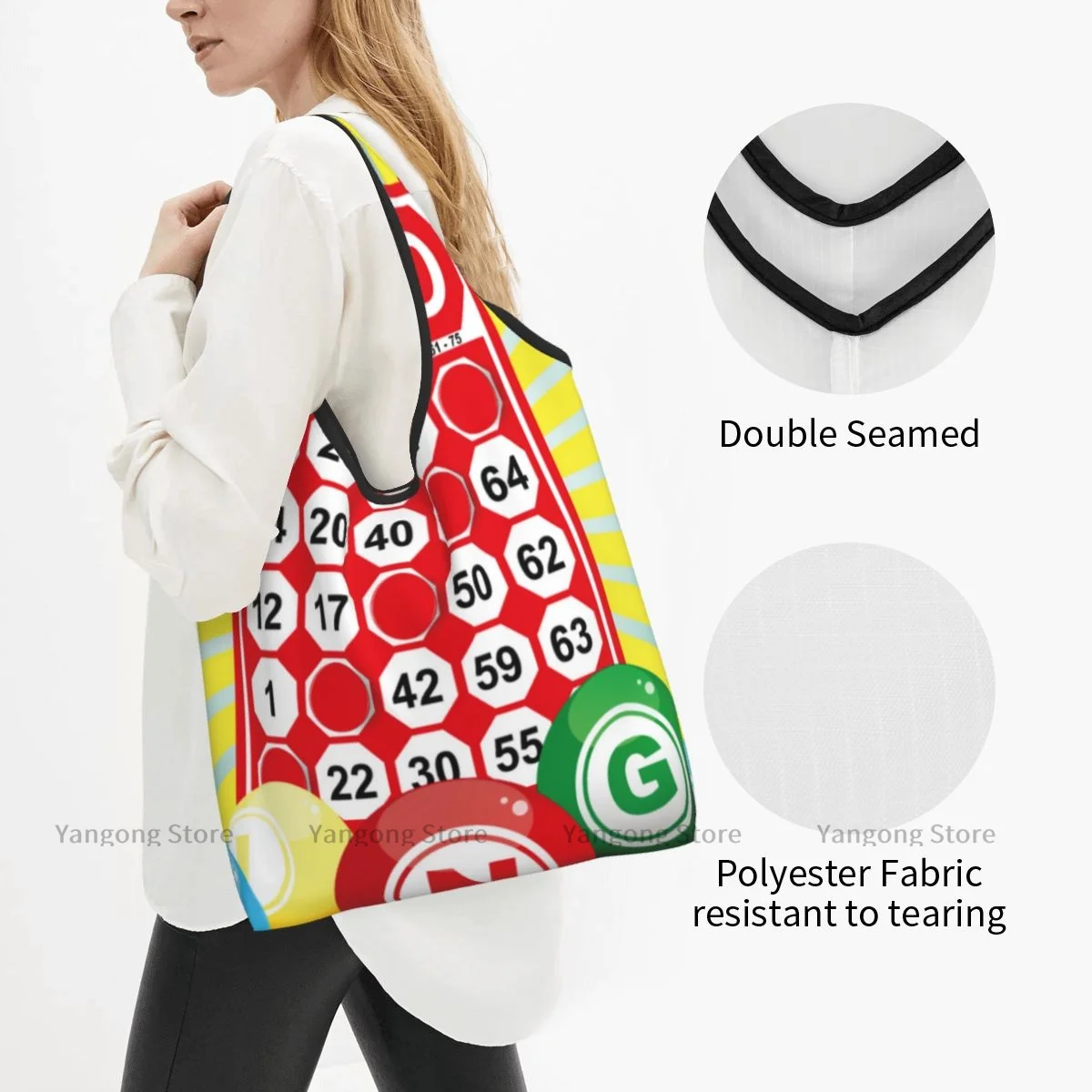 Shopping Bag Bingo Card And Ball Eco-friendly Folding Reusable Portable Shoulder Handbag for Travel Grocery Bag