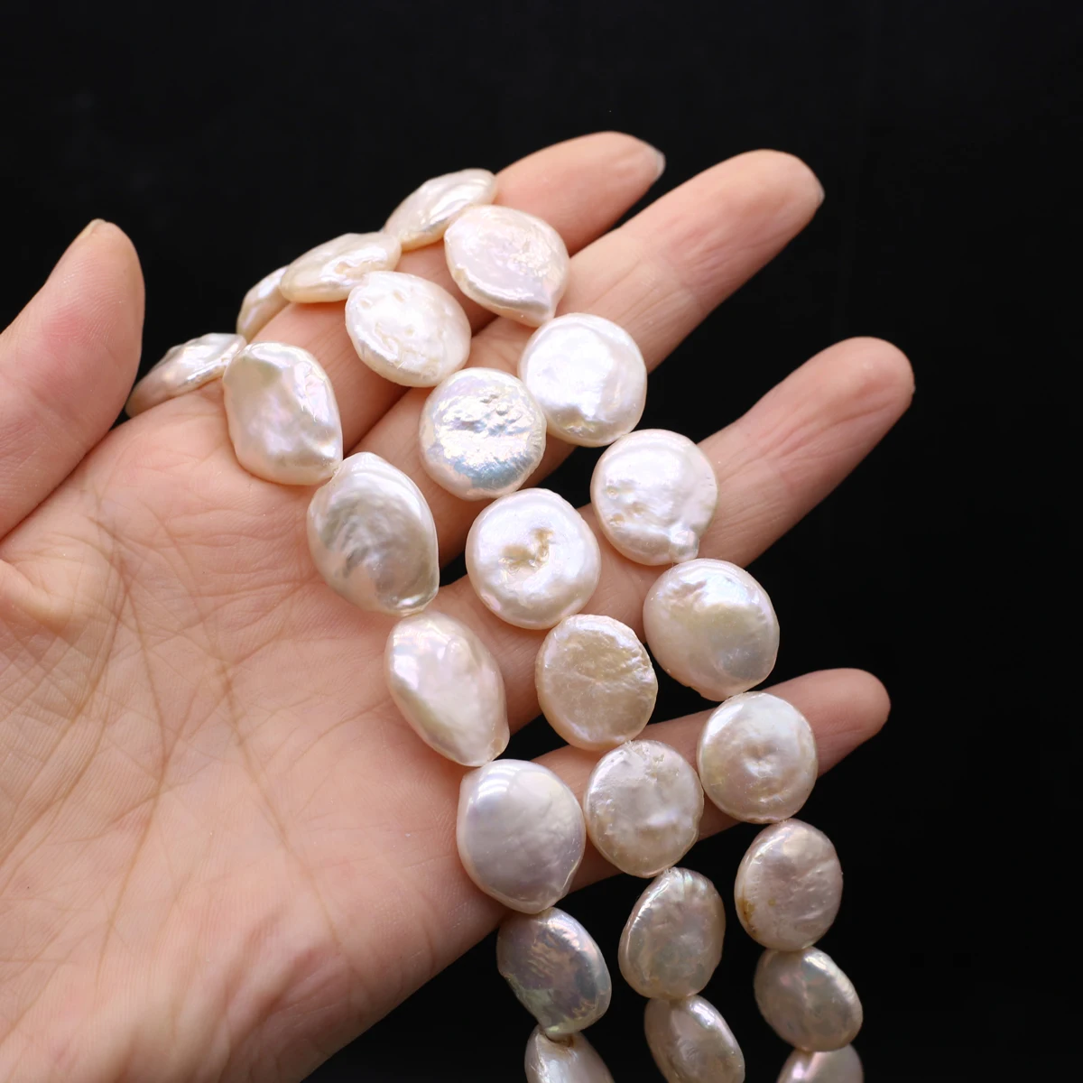 

Natural Freshwater Pearl Button Shaped Baroque Bead Jewelry Making DIY Necklace Bracelet Accessories Gifts 36cm