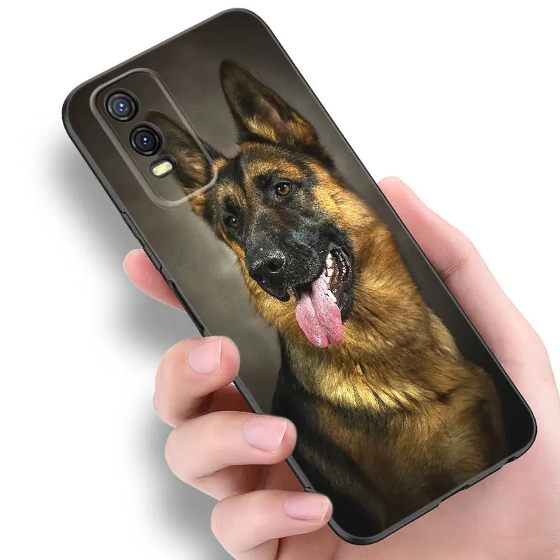 German Shepherd Dog Black Silicone Phone Case For V27 V30 Pro V29e Y27 Y55 Y78 5G Y02S Y15S Y17S Y21S Y22S Y33S Y76S Y16 Y35 Y36