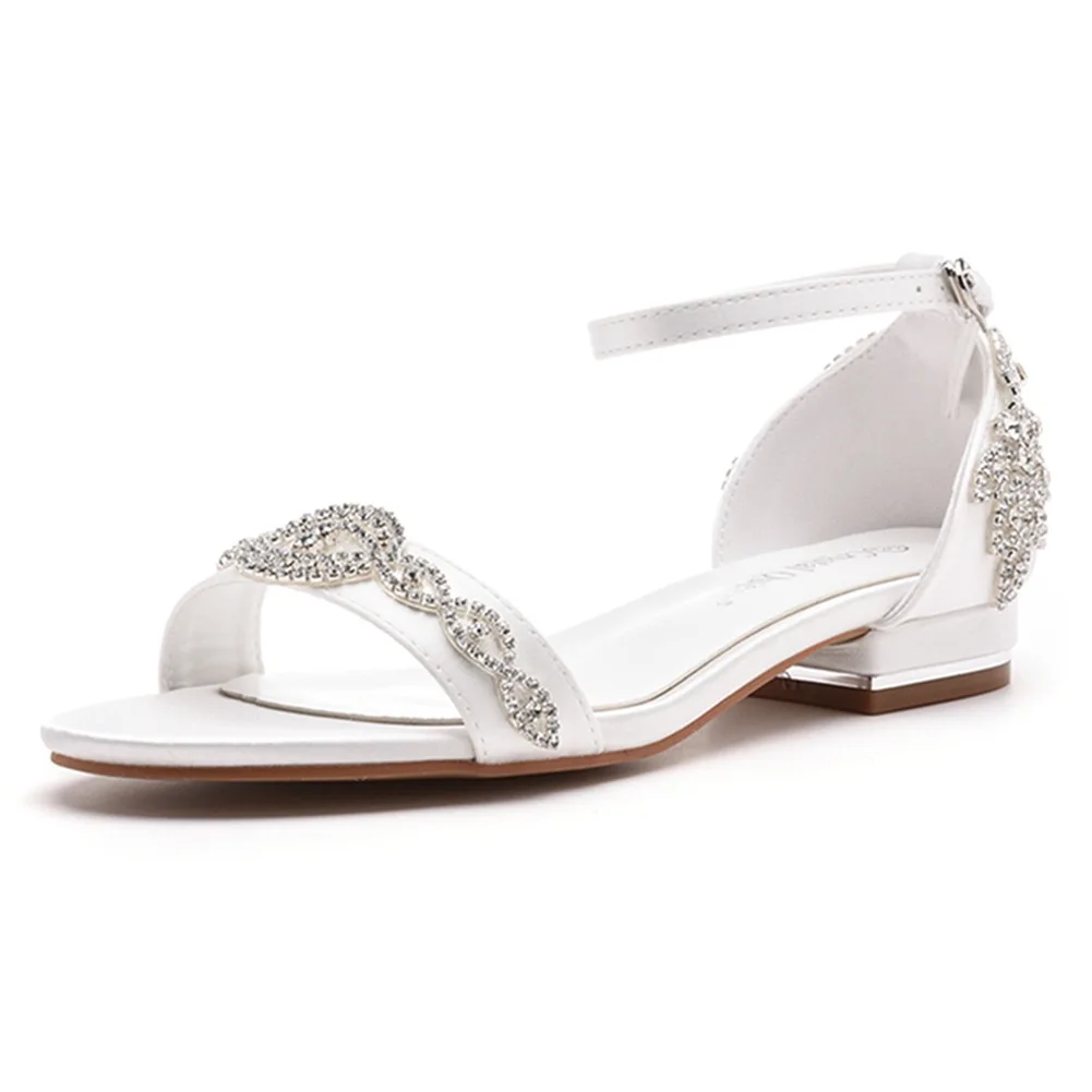 Stile tacchi alti donne Sexy décolleté sandali Open Toe strass matrimonio seta 2CM tacchi quadrati tacchi bassi scarpe donna Street Style