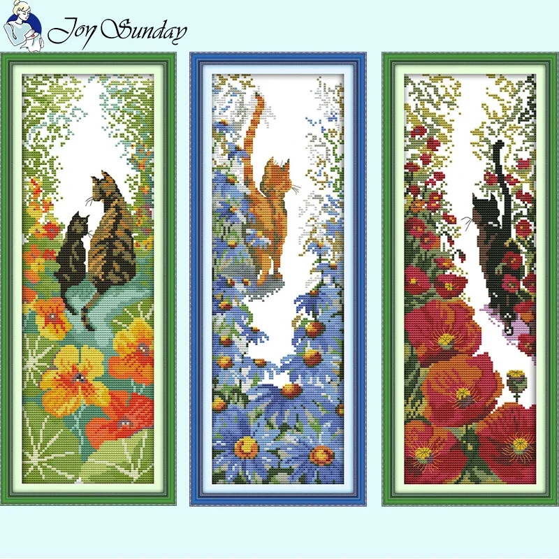 Follow Me Borduurpakketten 14ct 16ct 11ct Wit Canvas Bedrukte Stof Set DIY Bloem en Kat Patroon Hand borduurwerk Home Decor