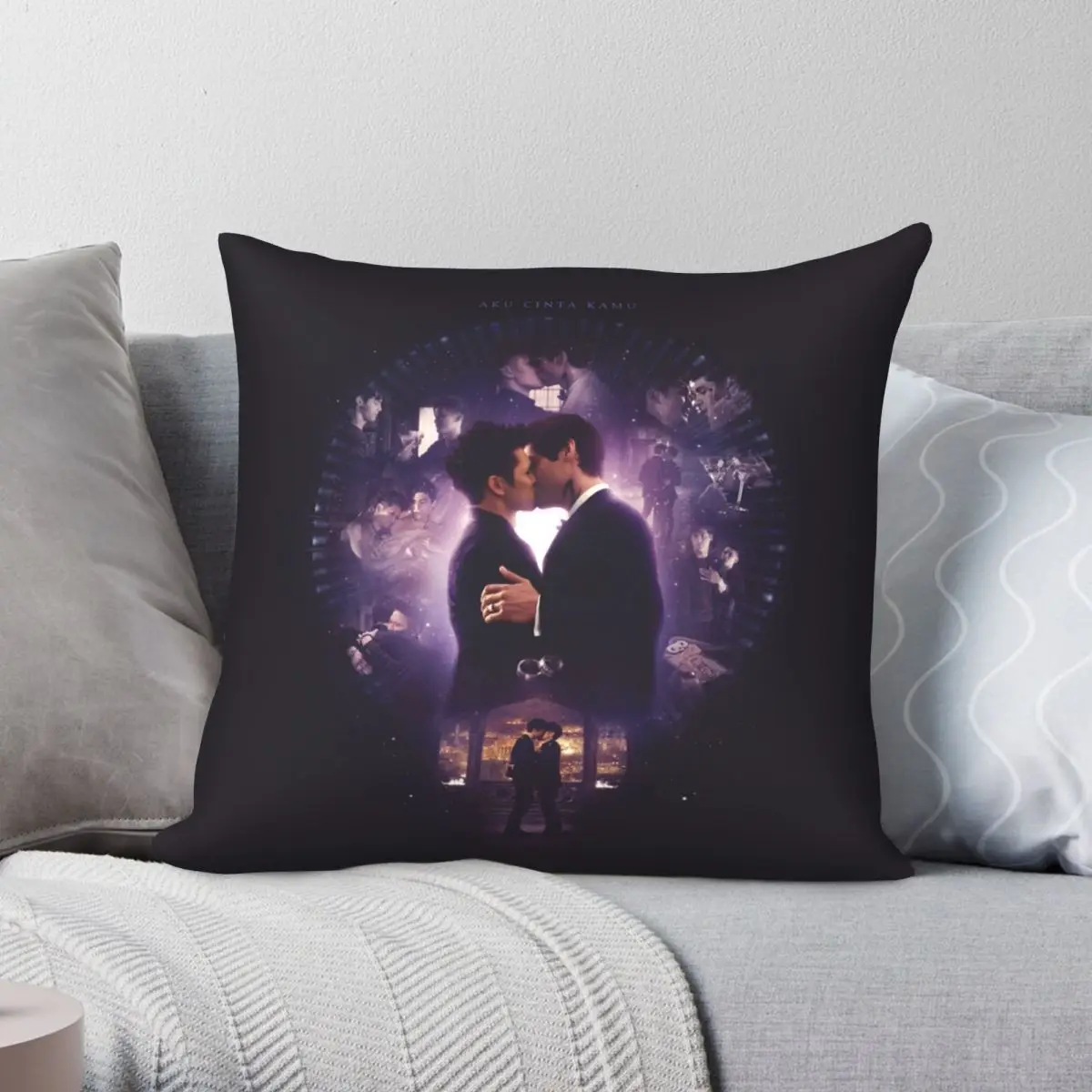 Aku Cinta Kamu Square Pillowcase Polyester Linen Velvet Printed Zip Decorative Pillow Case Car Cushion Cover