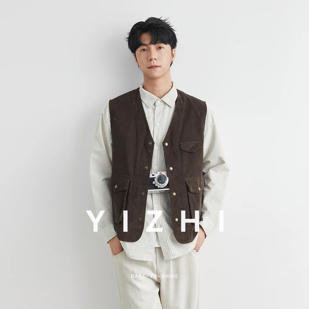 100% Cotton Fashion Men's Vest Summer New Japanese Workwear Outdoor Sleeveless Waistcoat Vest Jacket Men's Clothing