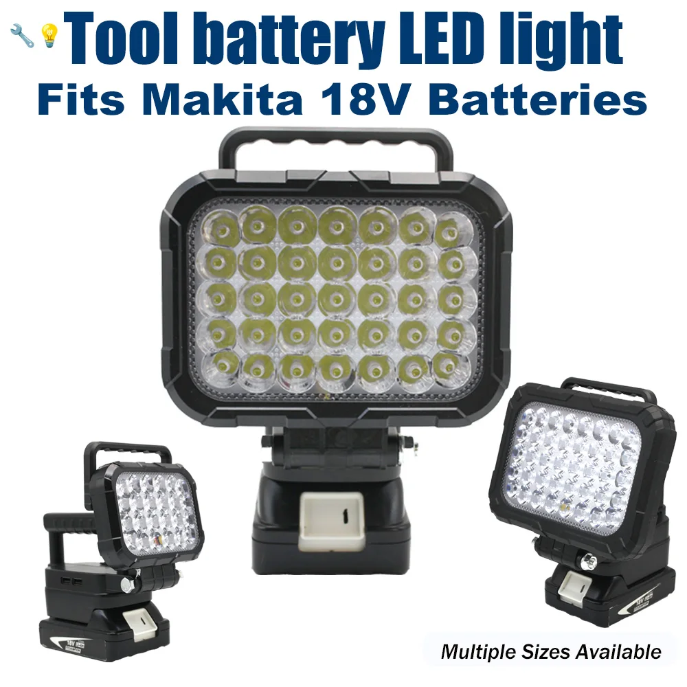 For Makita 18V Lithium Battery Handheld and Handle LED Work Light, 5V2.1A Dual USB Ports, 2-Level Lighting