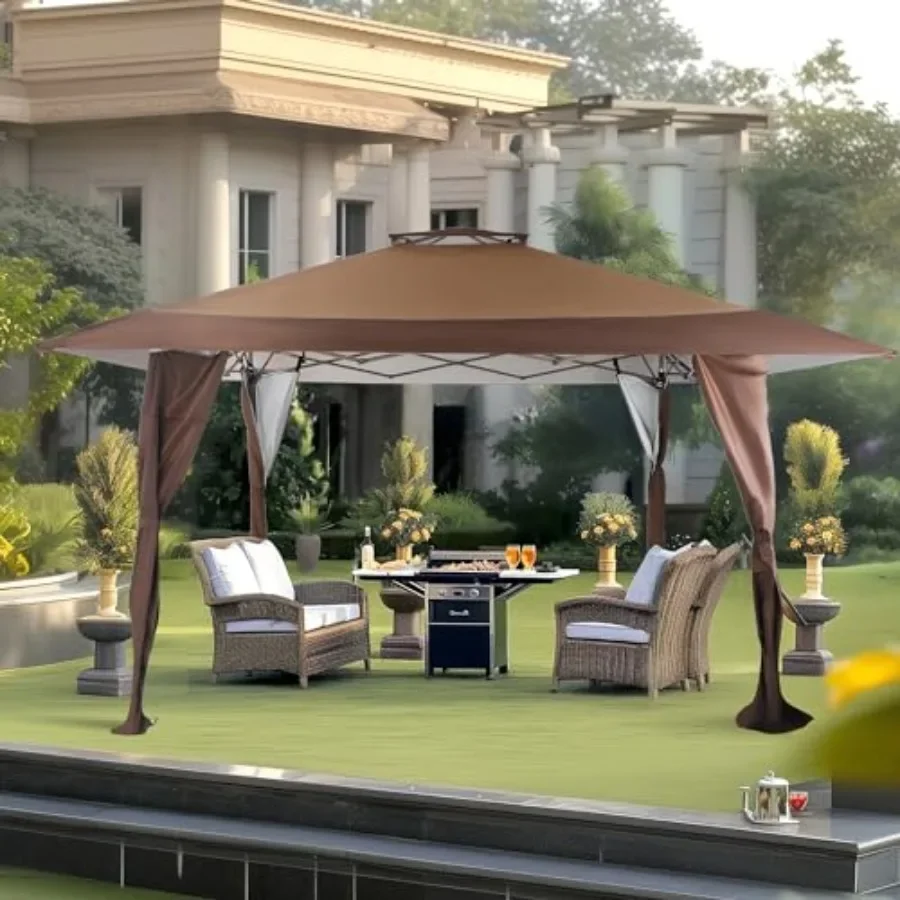 13'x13' UV Block Sun Shade Gazebo  with Hardware Kits 150D Oxford Fabric Pop-Up Freestanding Shelter for Patio Outdoor Garden E