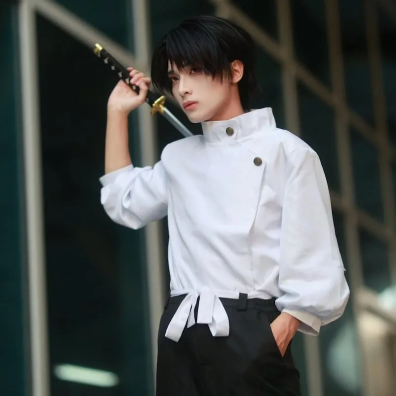 

Anime Okkotsu Yuta Cosplay Costume White Top Belt Black Pants Wig Full Set Role Play Outfit for Men Theme Party