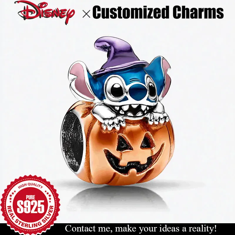 

Очарование из серебра 925 пробы Disney Stitch Pumpkin, настраиваемые бусины для браслета, оригинальные женские ювелирные аксессуары, подарки на Хэллоуин