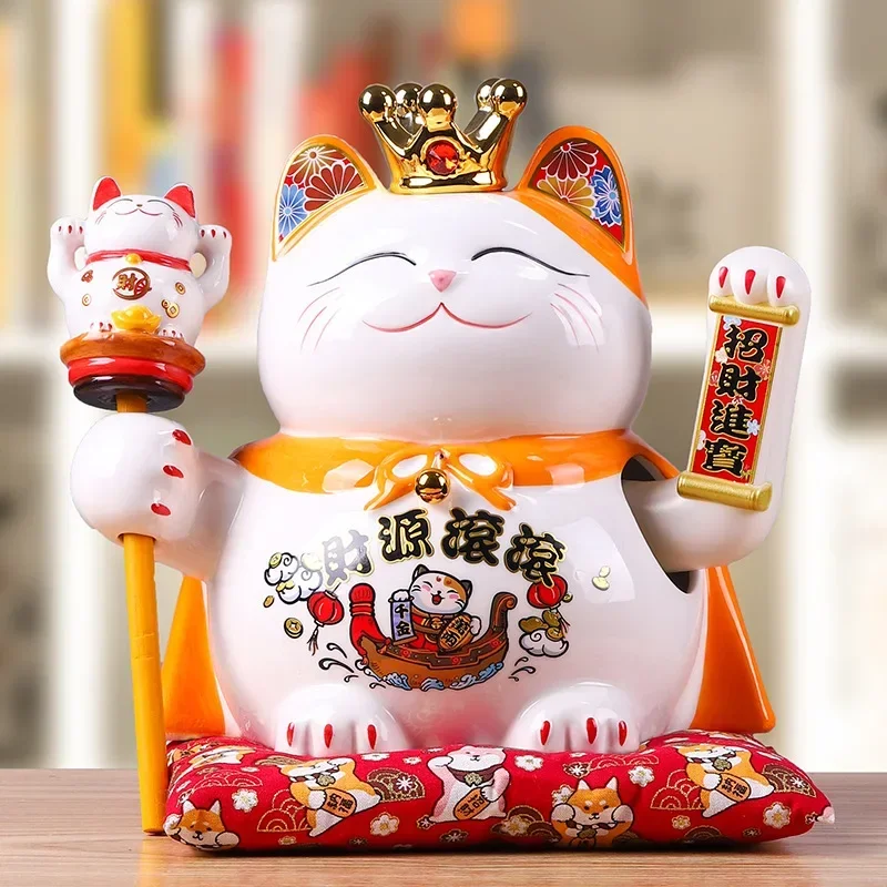 Imagem -06 - Cerâmica Beckoning Gato Maneki Neko Ornamento Decoração Feng Shui Swing Lucky Fortune Cat Alimentado por Bateria Presente do Negócio 95