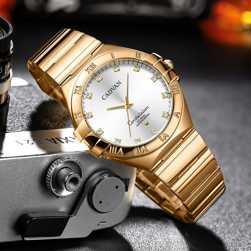 CADVAN من أجل الرجال ألماس فاخر مقاوم للماء مضيء من الفولاذ المقاوم للصدأ رجال الأعمال الكوارتز