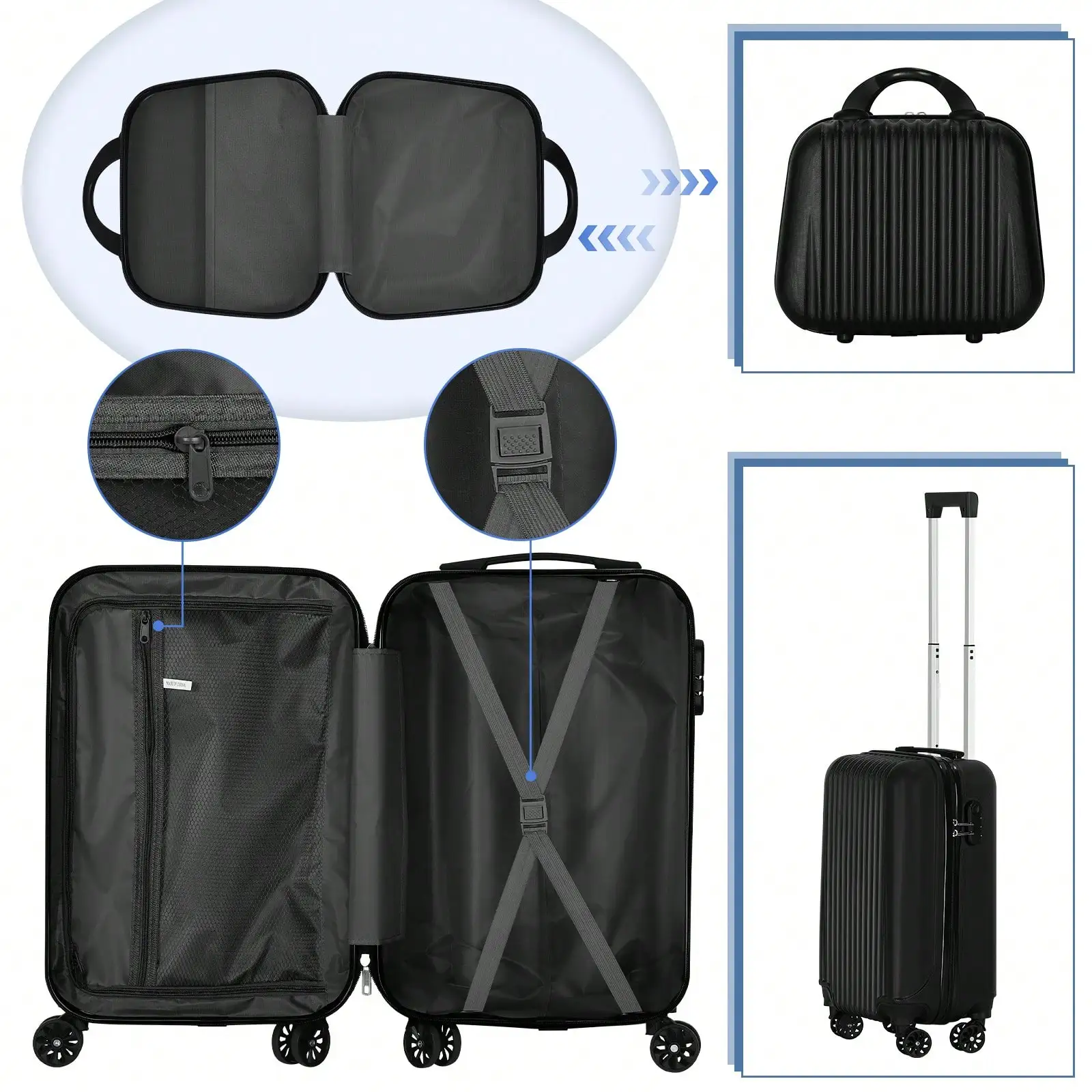 2-Piece Lightweight Carry-On Spinner Luggage Set, Black