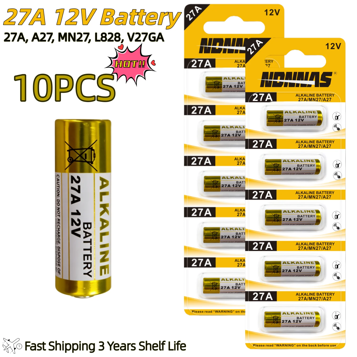 27A 12V Alkaline Battery A27 27AE MN27 L828 V27GA Dry Batteries for Doorbell Car Alarm Remote Control Key Fob Electronic Device