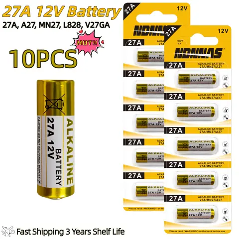 27A 12V Alkaline Battery A27 27AE MN27 L828 V27GA Dry Batteries for Doorbell Car Alarm Remote Control Key Fob Electronic Device
