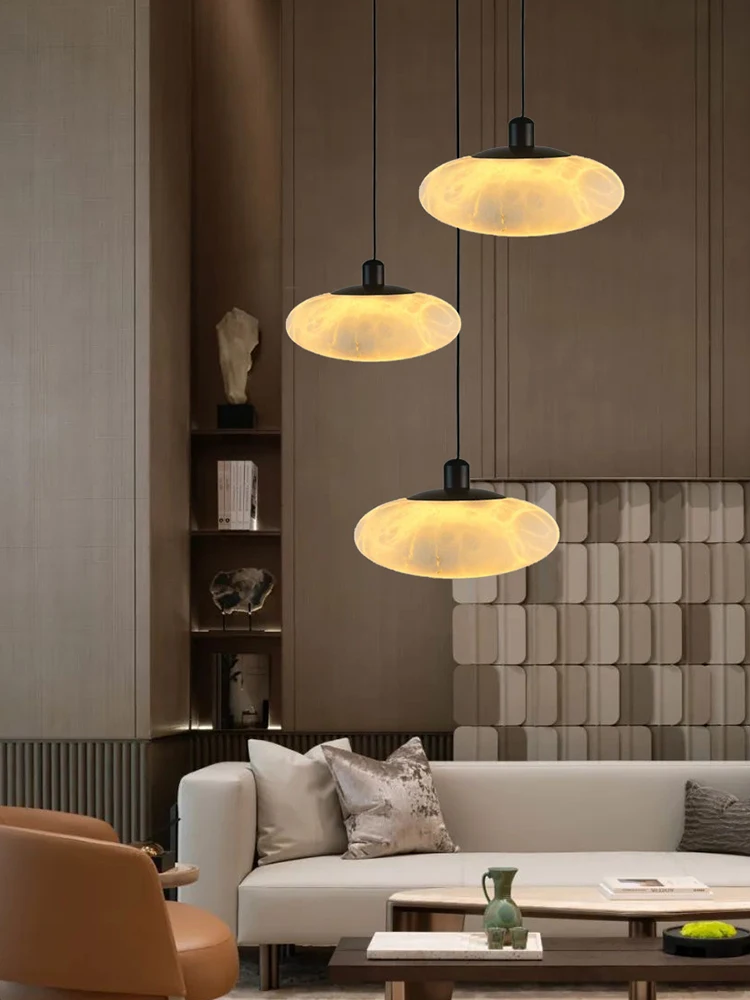 سلسلة الرخام على شكل علوي مصابيح معلقة للسقف المرمر قلادة أضواء النحاس LED الإنارة غرفة المعيشة ما بعد الحداثة بريق #2