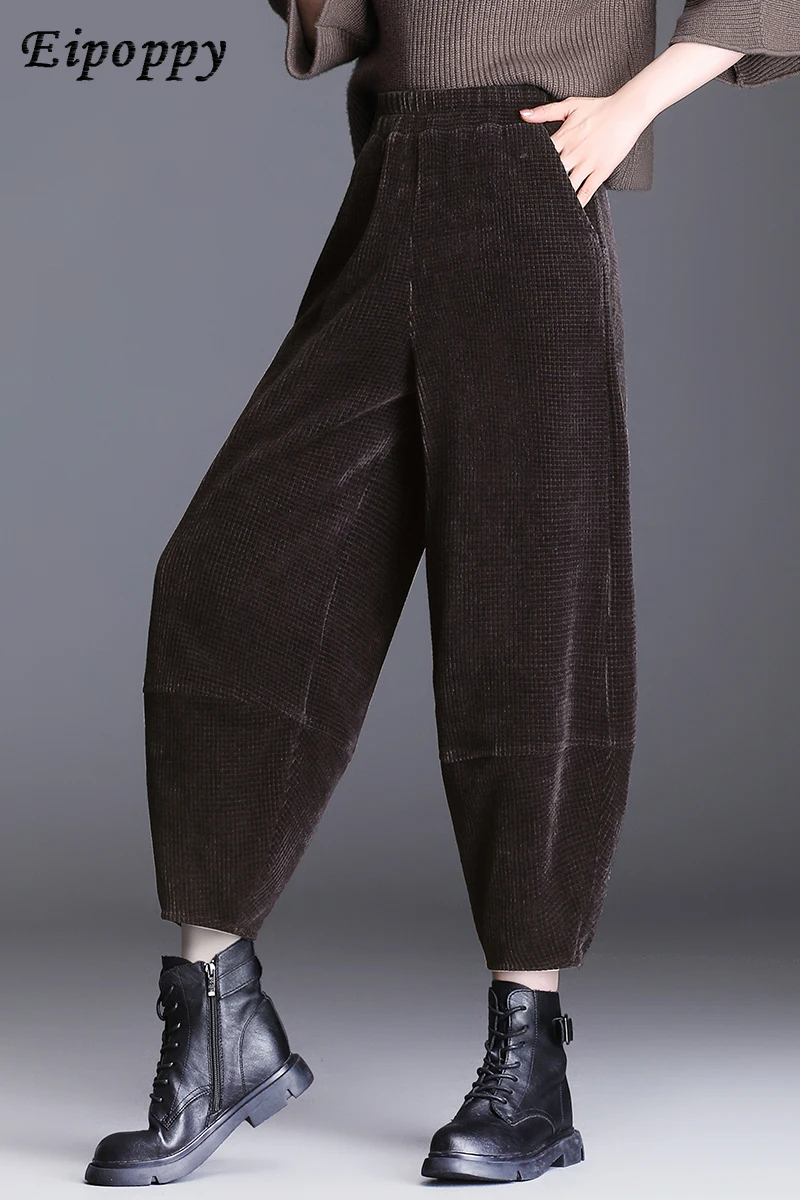 بنطلون نسائي قصير مبطن بالصوف عالي الخصر ، بنطلون سميك ، الخريف والشتاء