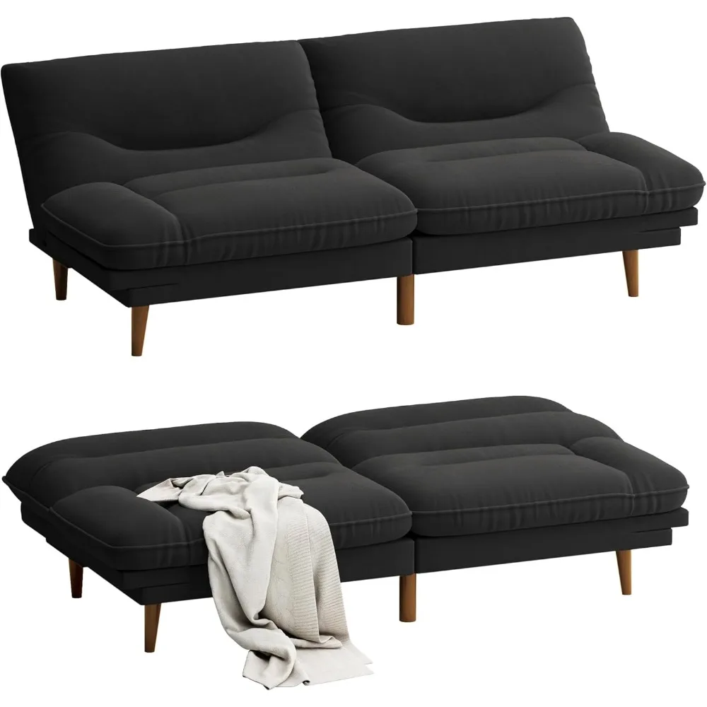 

Futon Sofa Bed, Modern Loveseat Futon Couch with Adjustable Backrest and Armrests, Sleeper Sofa Bed with Wood Frame for L