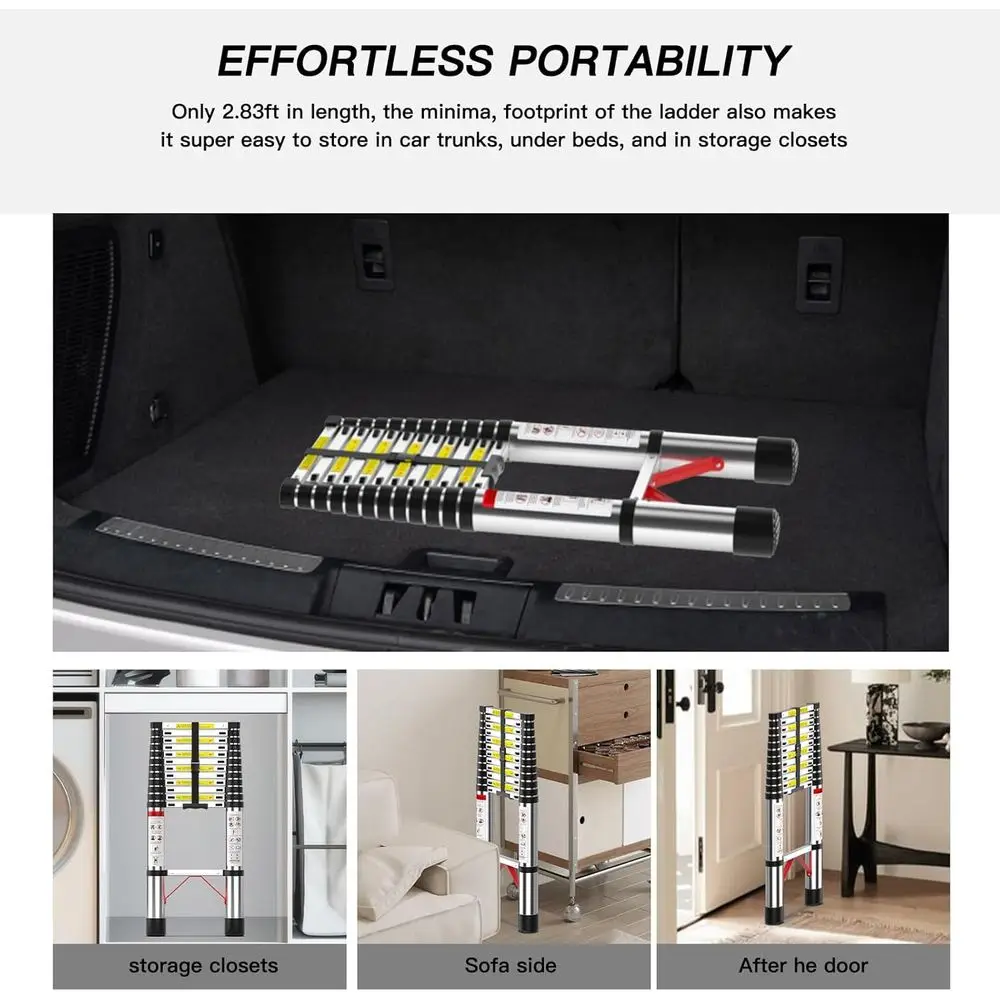 12,5FT Extensão Dobrável Escaleras Compact Dealuminio para Trabajo Escada Expansível Retrátil, 330lbs Max Capaci