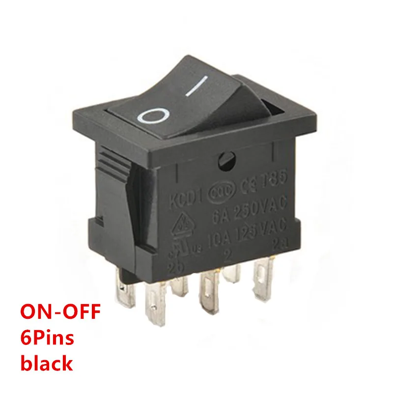 5PCS AC 6A/250V 10A/125V 6 Pin 21*15 mm 2 Position 3Position Boat Rocker Switch on off Switch KCD1 Black 21x15mm