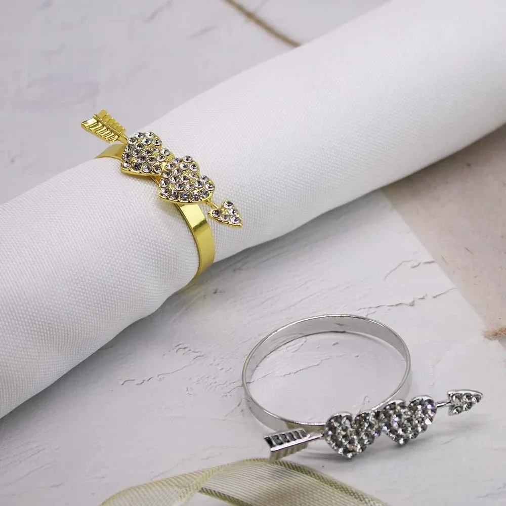 

12Pcs Valentine's Day Rhinestone Double Heart Napkin Rings, Gold Alloy Napkin Holders for Party, Banquet, Wedding Table Decor