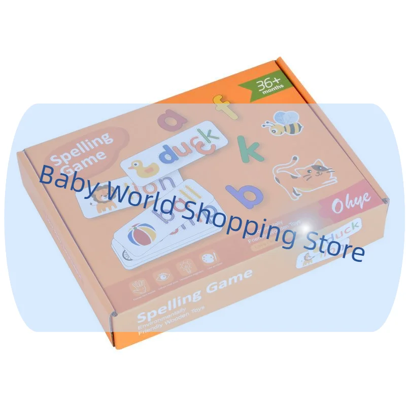 52개 아기 퍼즐 몬테소리 게임 28개 학습 카드 포함 영어 알파벳 철자 단어 나무 교육용 장난감 어린이용