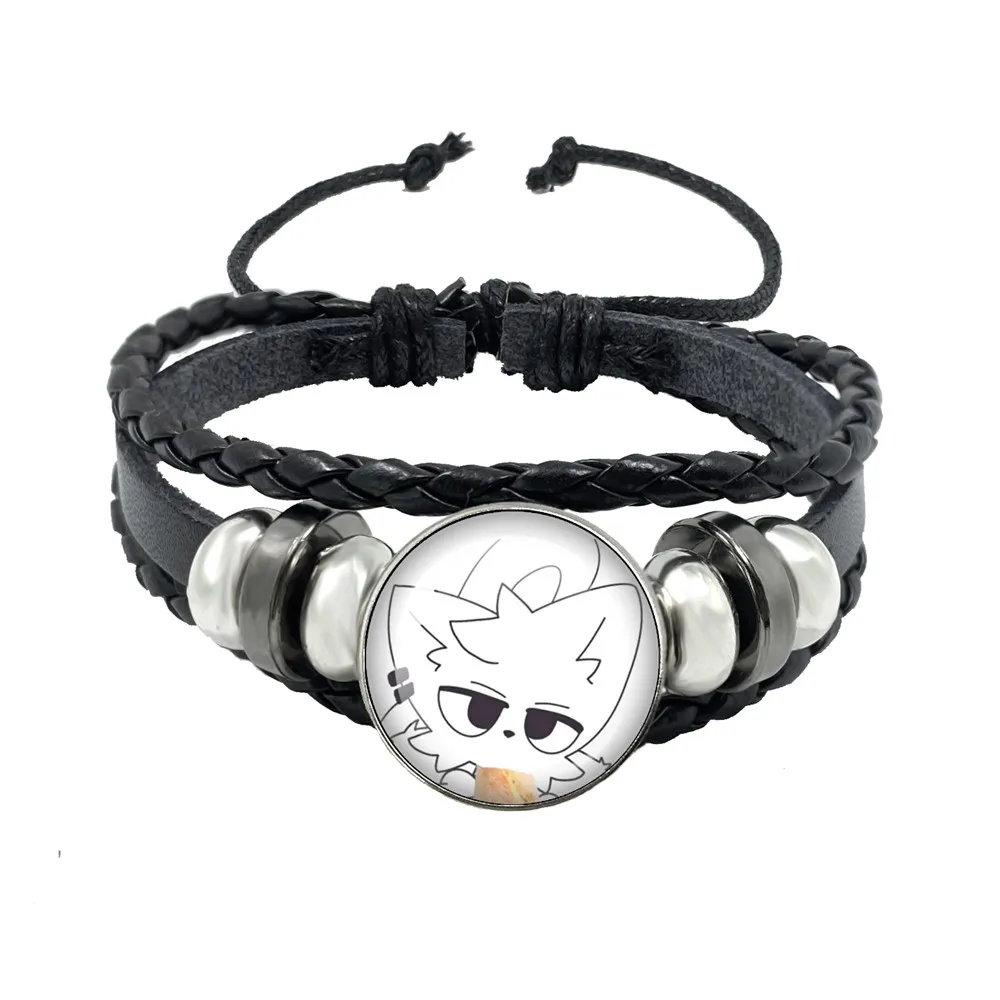 Grappig Patroon Boykisser Kat Meme Zwart Lederen Armbanden Kawaii Fun Roze Silly Cats Glazen Koepel Cabochon Armbanden Sieraden Gift