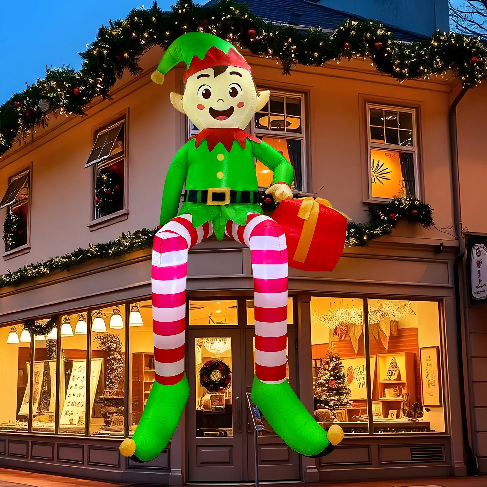 8 FT Elf Christmas Inflatables Outdoor Decoration, Large Christmas Blow, Xmas Decorations Sitting Elf for Yard Garden Roof Decor