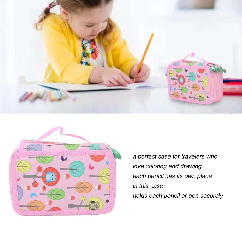 Zipper Closure Colored Pencil Case 4 Layers 72 Holes Pencil Holder Oxford Cloth Foldable Large Capacity Pencil Case Art Beginner