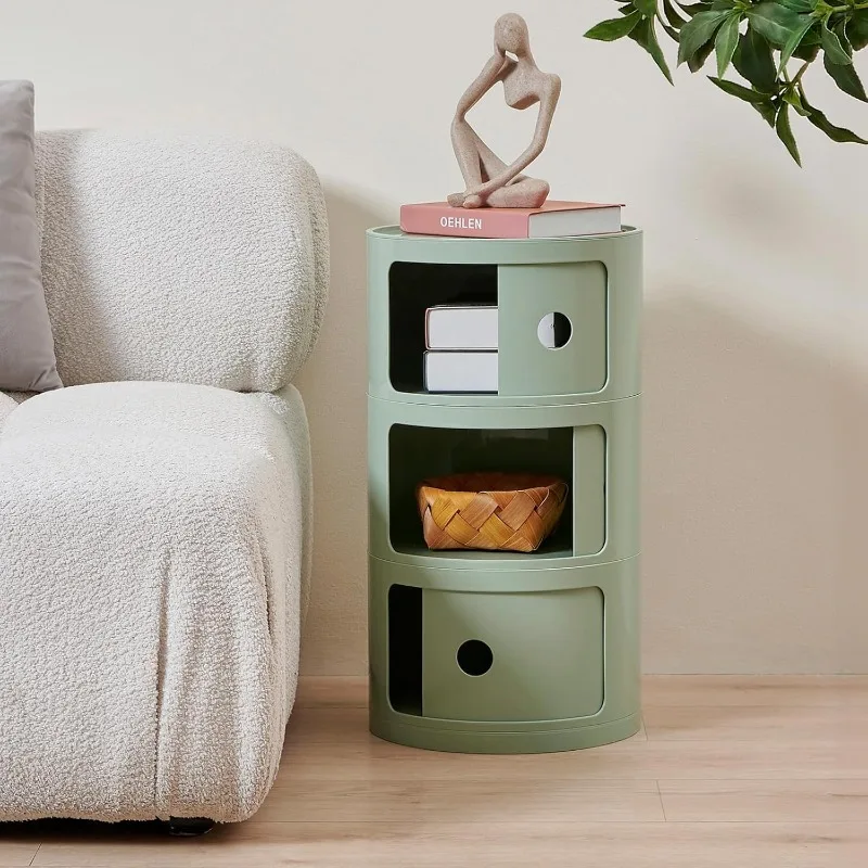 

Round Nightstand, Narrow Nightstand, Round End Table with Storage, for Living Room, Bedrooms, Bathroom, Narrow Space