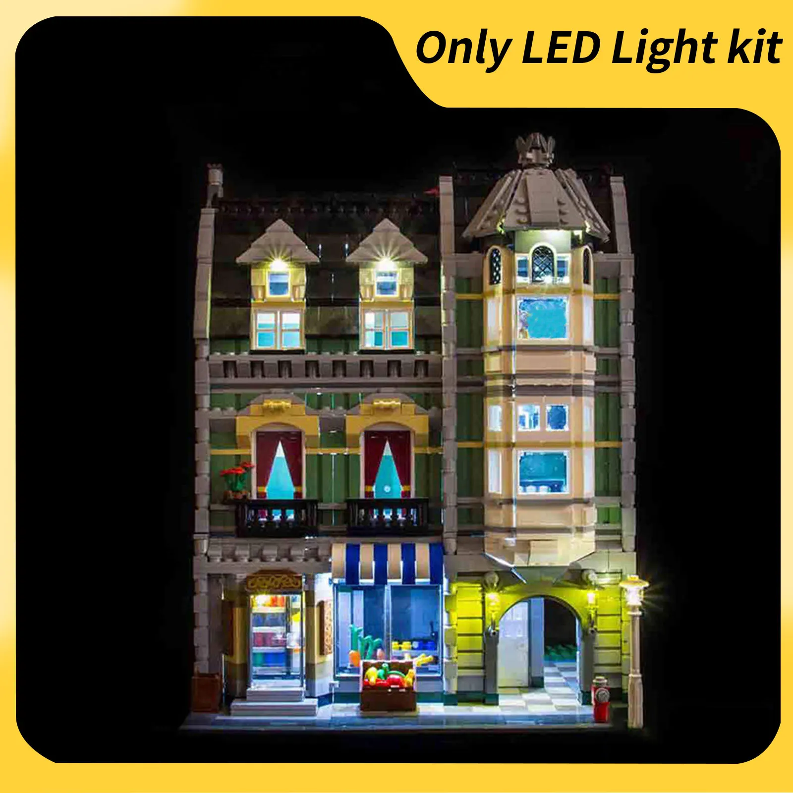 

Комплект светодиодного освещения LYBMTWF, совместимый с конструктором Lego 10185 Green Grocer House (модельные блоки в комплект не входят)