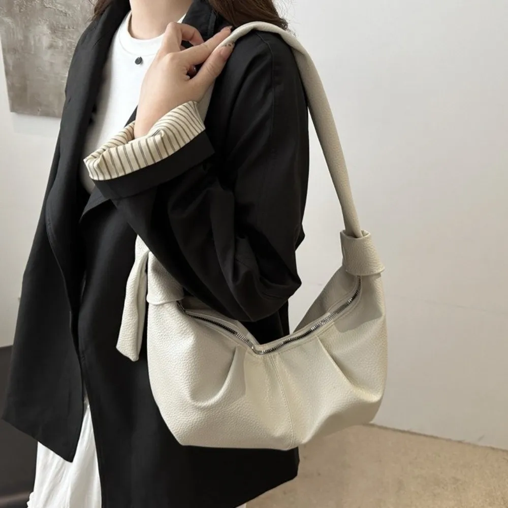 ソフトレザークロワッサンクロスボディバッグヴィンテージ大容量餃子ショルダーバッグ韓国スタイルソリッドカラープリーツホーボスバッグ