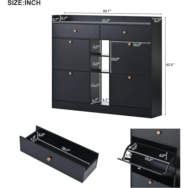 2-Tier Shoe Cabinet with 4 Flip for Entryway Modern Shoe Storage Cabinet with Drawers Freestanding Shoe Rack Storage