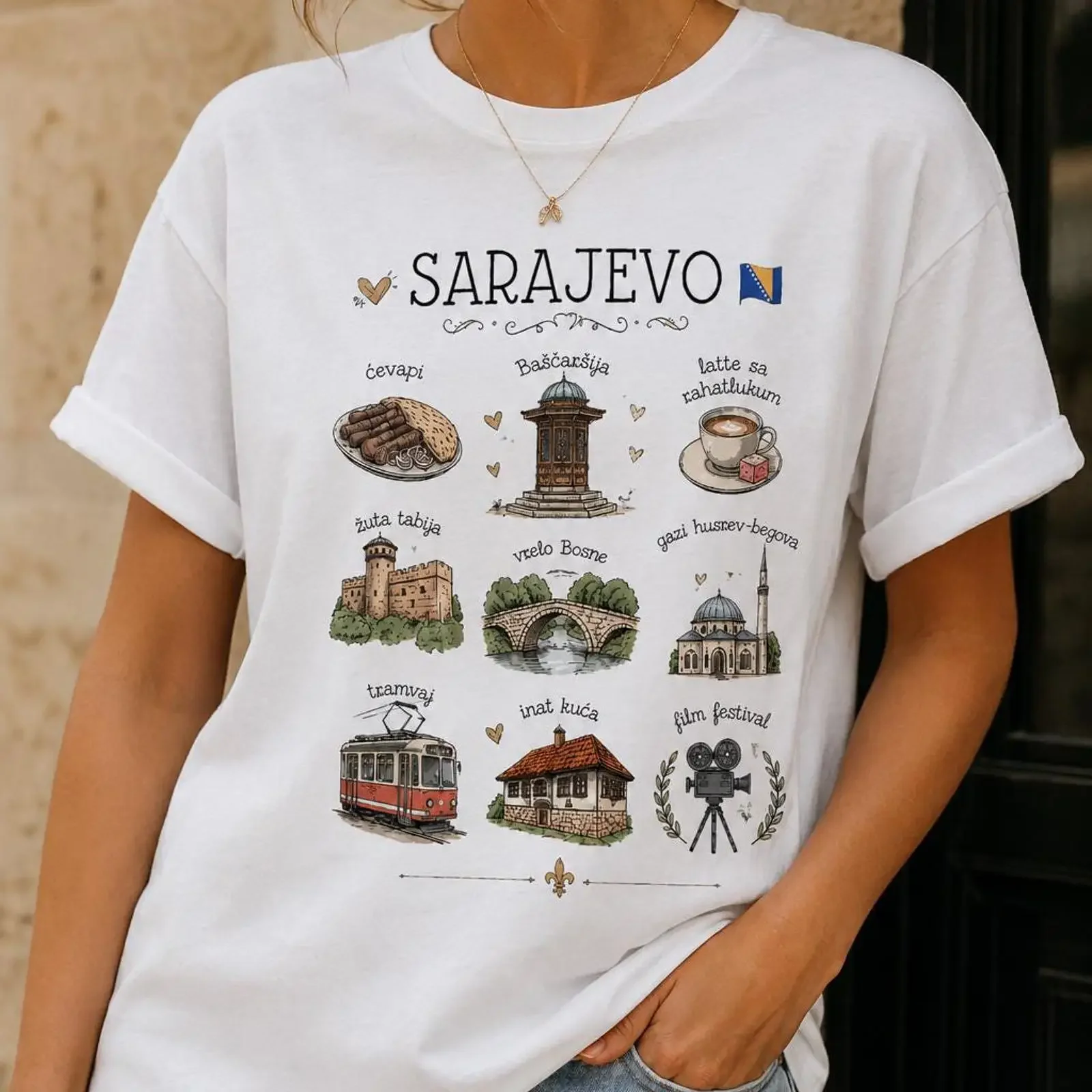 Sarajevo T Shirt Bosnia gift Baščaršija Ćevapi Design Bosnian Heritage Tea  vintage Washed fashion Casual Breathable
