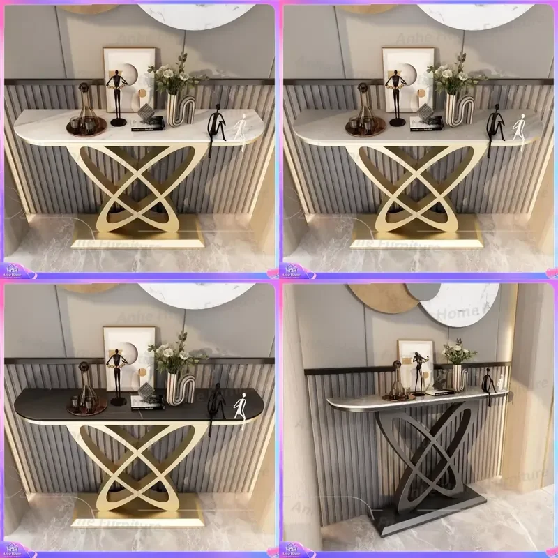 Modern Luxury Italian Design Rock Slab Console Table Metal Frame Minimalist Entrance Hallway Sofa Back Wall Decor Living Room