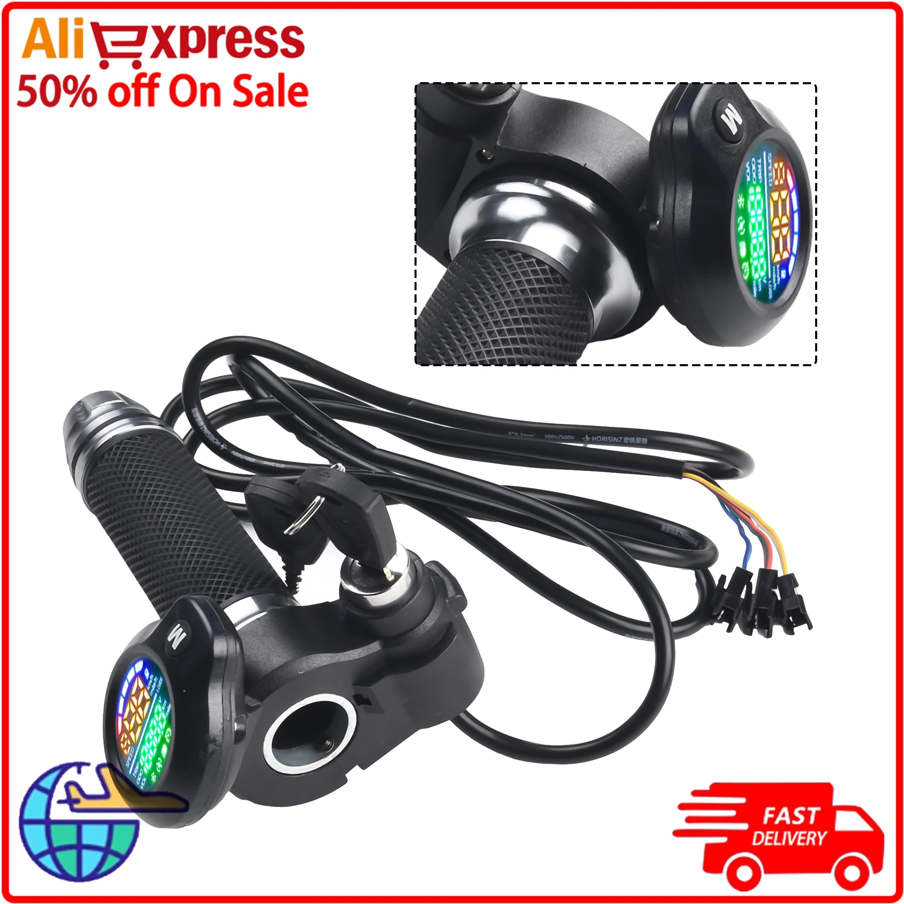 Ebike Throttle 24V-72V Electric-Scooter Twist-Throttle With LED Display 6pin 8pin Folding Bike Grip Handlebar Throttle Accelerat