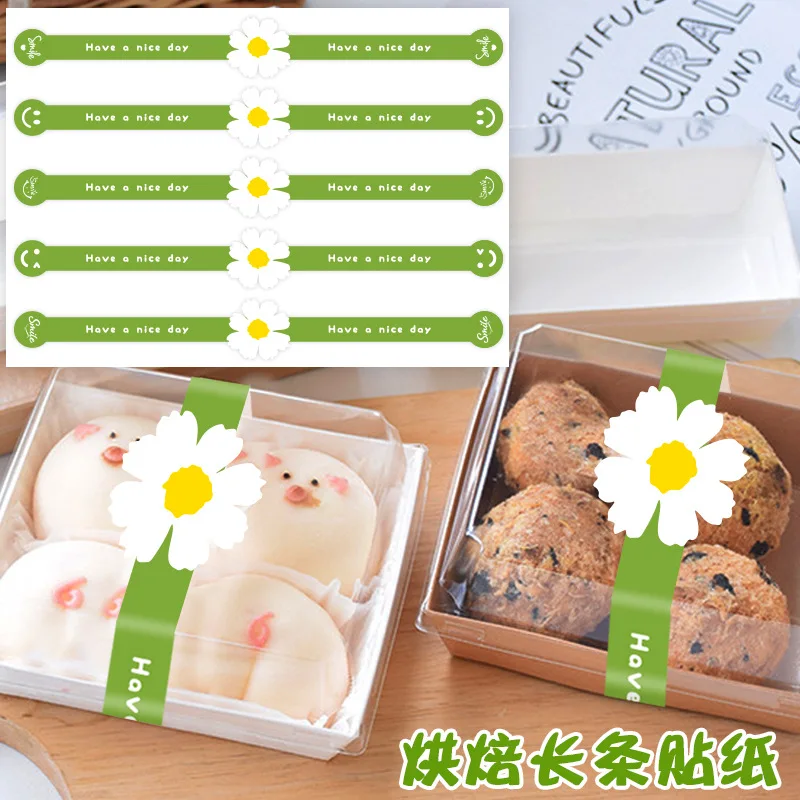 

100 шт./компл., длинная полоска, зеленый цветок, наклейка для выпечки, спасибо за ваш бизнес, наклейка для выпечки, упаковка, домашний подарочный конверт