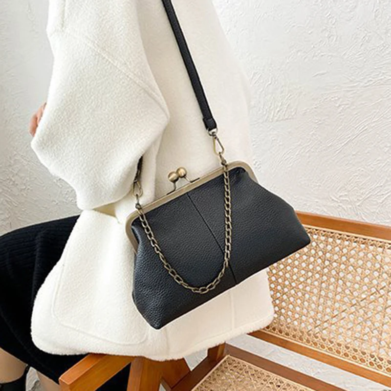 Vintage Soft Skin Shell Tasche Neue Lychee Muster Handtasche Einfache und vielseitige Umhängetasche Clip Kette Umhängetasche Damen Tasche – Detail 12