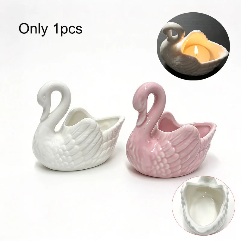 Ceramic Swan Ornaments Decoration Desktop Storage Box Tealight Candles Holder Flower Pot Home Decor Furnishings