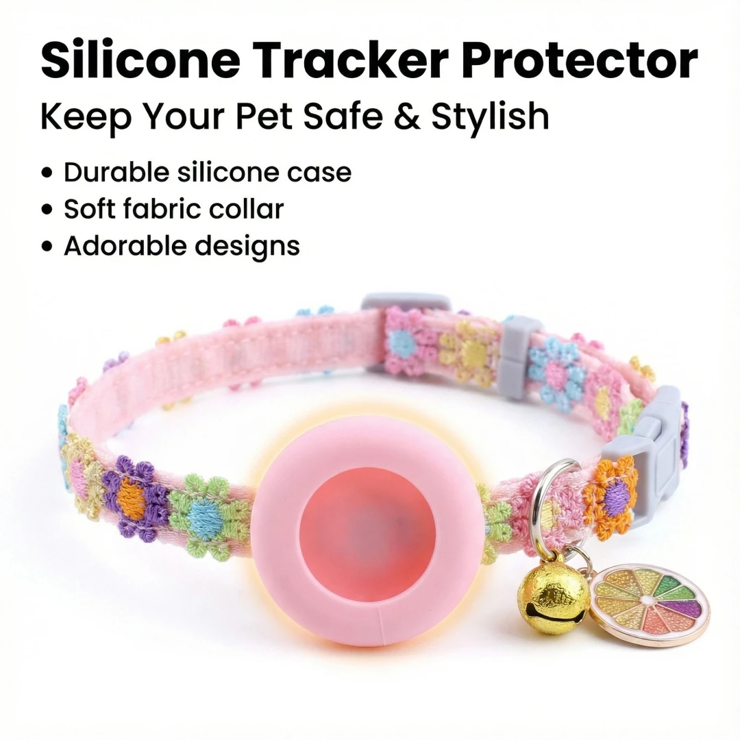 Collar para Gato con Colgante de Corazón para Airtag, Collar para Gato con Diseño de Flor, para Gato Hembra, para Posicionamiento, para Gatito, Cachorro, Conejo, Sin Airtag