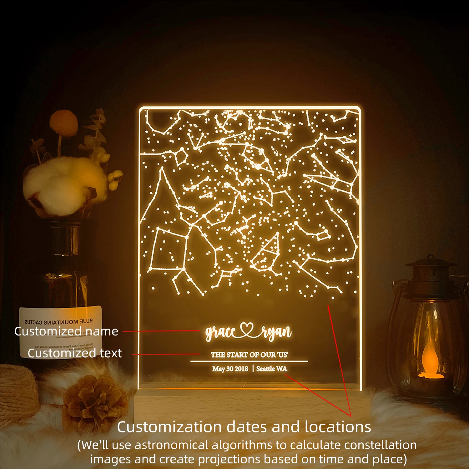 Personalized Constellation Chart Lamp Customized Bedroom NightLight for Couples MOM DAD LOVE Family Birthday Day Souvenirs Gift