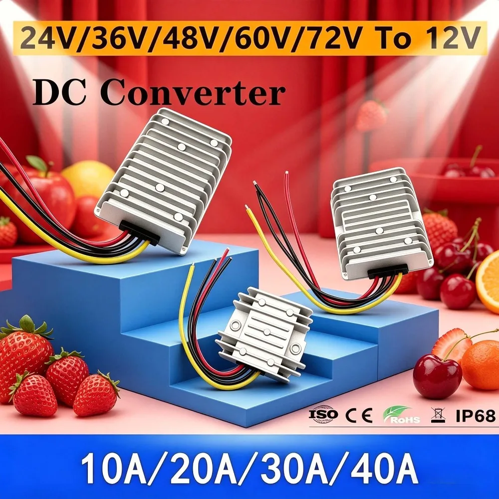 

18-90V to 12V 10A-40A Car Power Supply Step Down DC DC Converter Voltage Regulator Transformer 24V 36V 48V 60V 72V