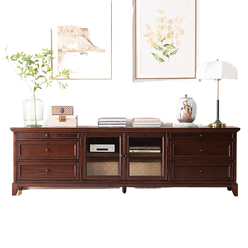 

American light luxury retro pure solid wood coffee table combination, French simple locker, full set of furniture
