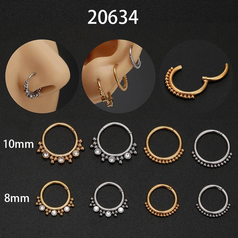 1PC 16G Stainless Steel face nose ring Setting Zircon Prong set Nose Ear Piercing Clicker piercing nose ring