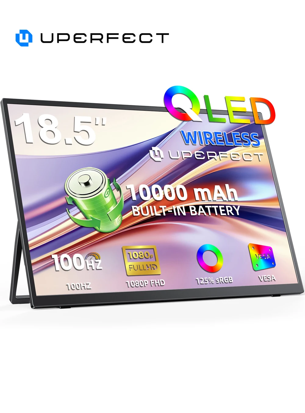 UPERFECT Wireless Portable Monitor Built-in 10000mAh Battery 18.5'' FHD 1080P Display For AirPlay Mirroring Screen For PC Phone