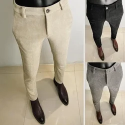 Autunno inverno addensato vestito di lana pantalone uomini di alta qualità Business Slim pantaloni a righe abbigliamento formale ufficio vestito sociale pantaloni