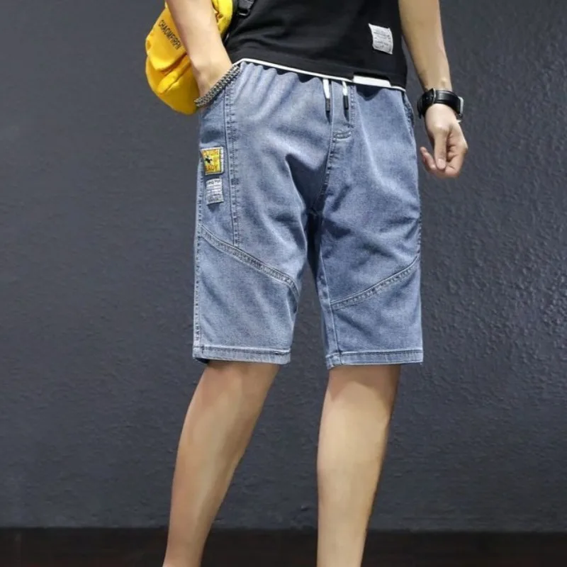 

Male Bermuda Denim Shorts Blue Loose with Pockets Men's Short Jeans Pants Trend 2025 Distressed Designer Popular Y2k Fashion Emo