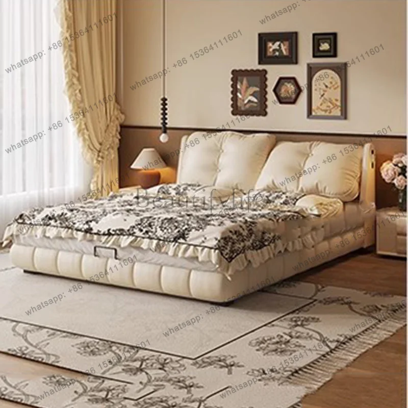 FG Modern Simple Leather Bed Inflatable Massage Multifunctional Space Saving Bed Bedroom Queen Letto Matrimoniale Modern Furnitu