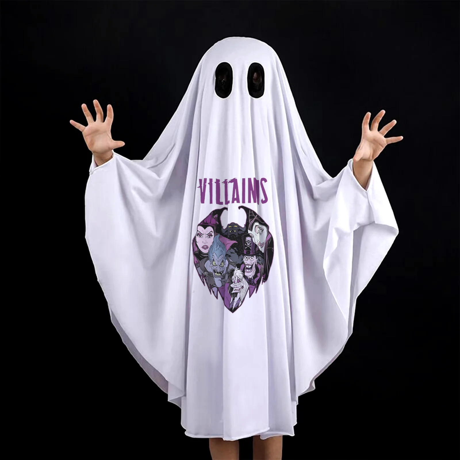 Disney Villains Halloween New Cosplay Costume Horror Fright Ghost Smiley Face Black Eye Cloak Adult Children Cosplay Costume