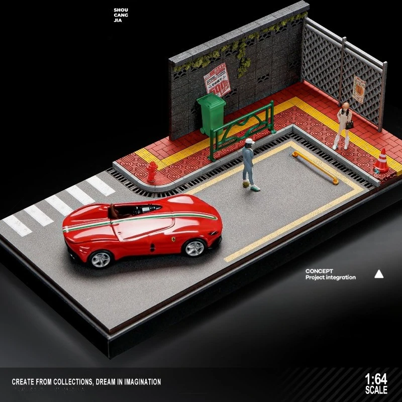 

1/64 Simulated Street Sidewalk Miniature Scene Car Model Peripheral Display Box Microscopic Photo Small Garage Dust Box