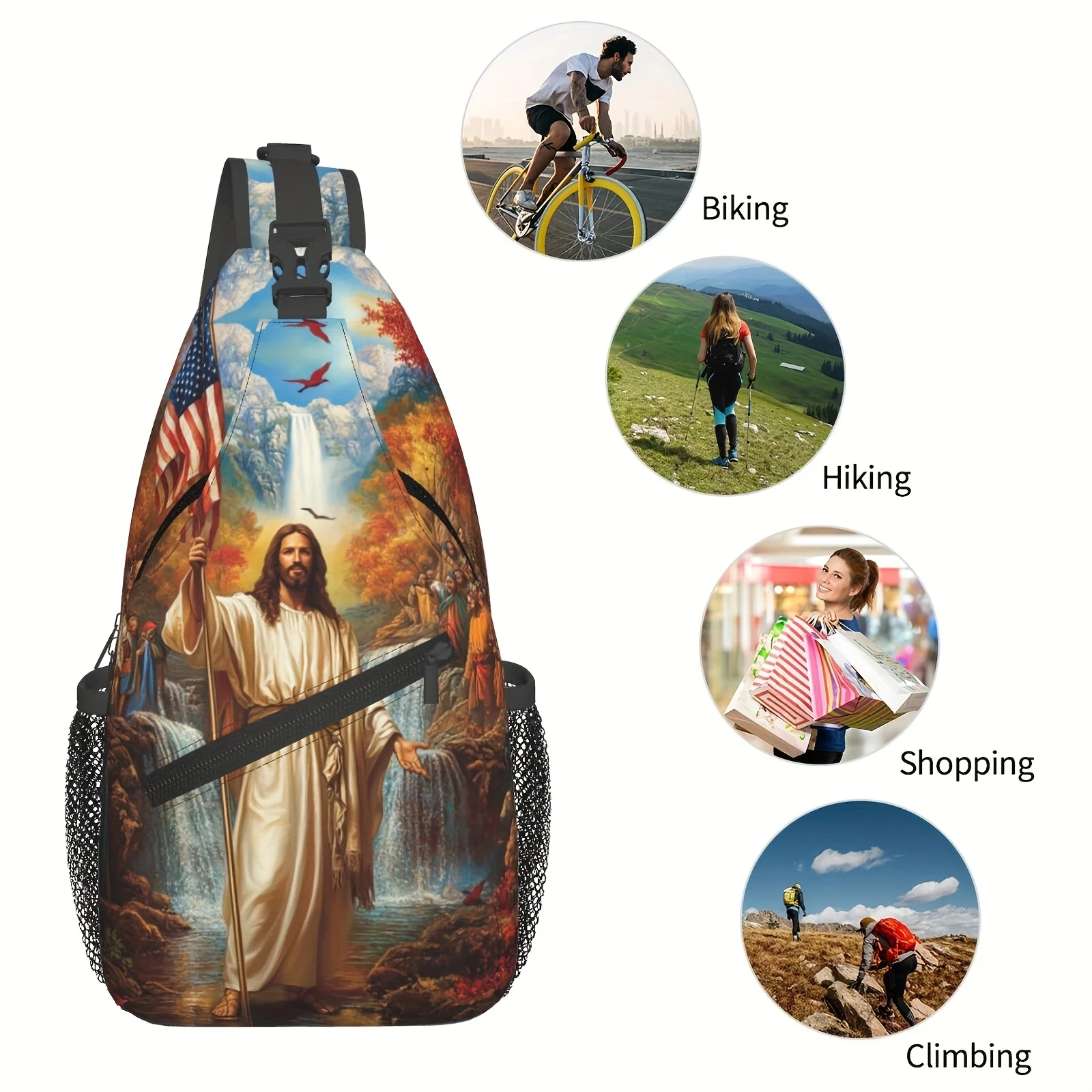 Crossbody Chest Bag Hiking God Bless America Shoulder Bag Folding Large Capacity Fashion Durable Can Be Used For Shopping